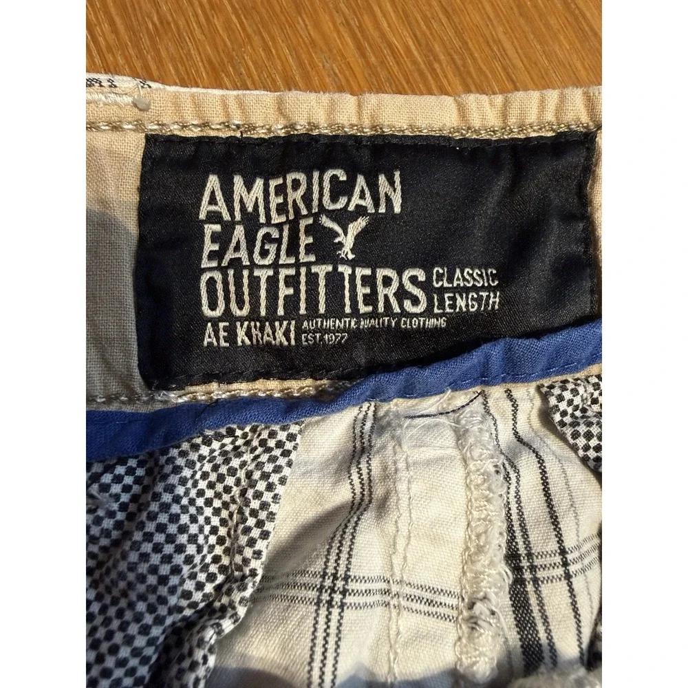 American Eagle Men's Plaid‎ Shorts 32 Classic Length Cotton Khaki Casual